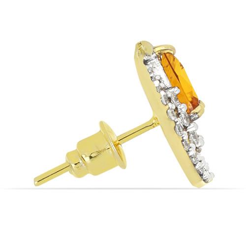 14K GOLD NATURAL ORANGE SAPPHIRE EARRINGS WITH DIAMOND